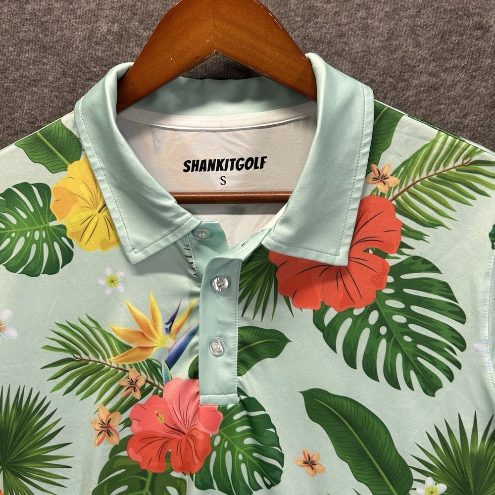 Shank It Golf Polo Shirt‎ Mens Small Floral Hawaiian Performance Stretch